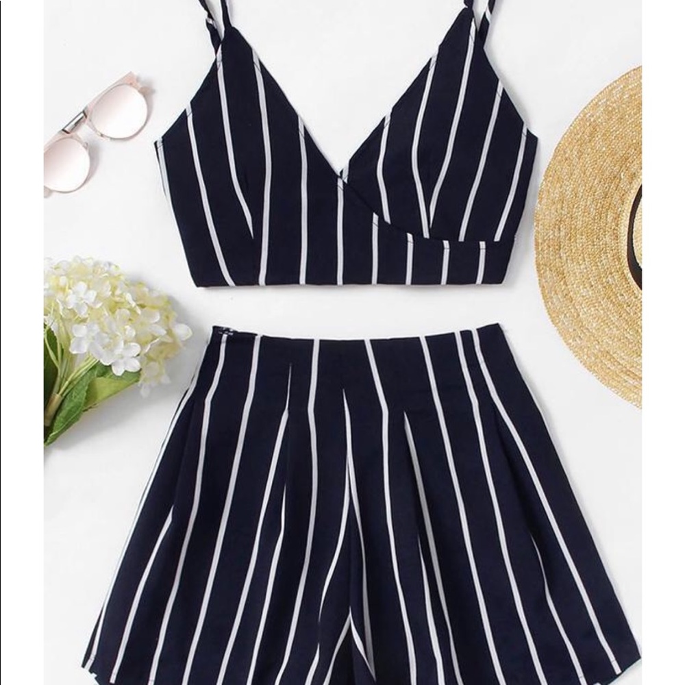 Sexy Stripe Two Piece Romper Matching Set